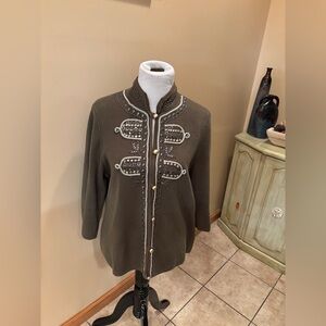 Chico’s Military Style Green Cardigan Sweater Embellished Size Large
